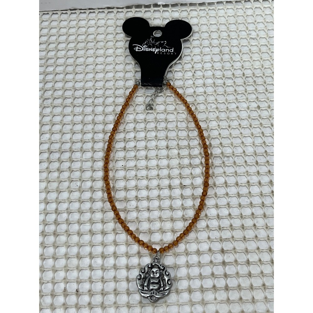 Disneyland Resort Buddha Charm Beaded Necklace Amber Color Beads-NEW MSRP $10